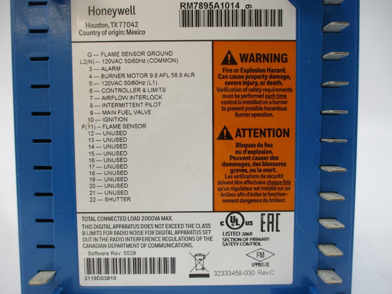 HONEYWELL RM7895A1014 120VAC REV. 5029 NSMP