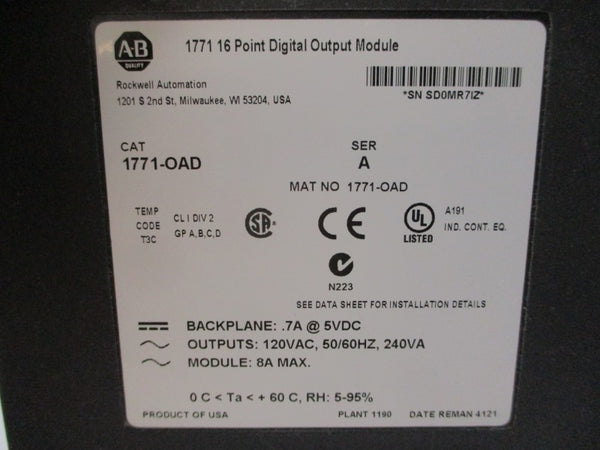 ALLEN BRADLEY 1771-OAD SER. A 120VAC 8A REMAN