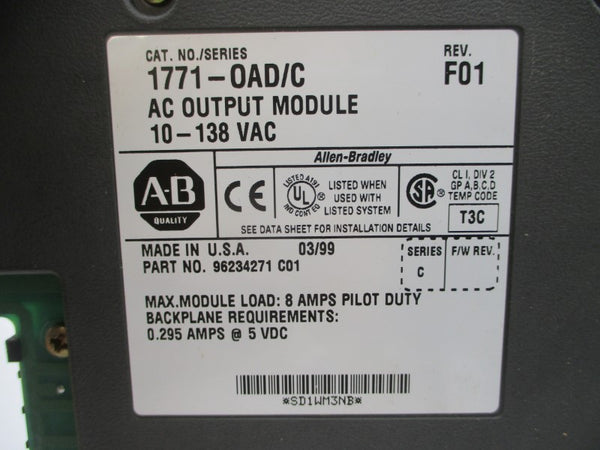 ALLEN BRADLEY 1771-OAD SER. C 10-138VAC 0.295A REV. F01 NSMP