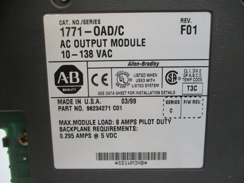 ALLEN BRADLEY 1771-OAD SER. C 10-138VAC 0.295A REV. F01 NSMP