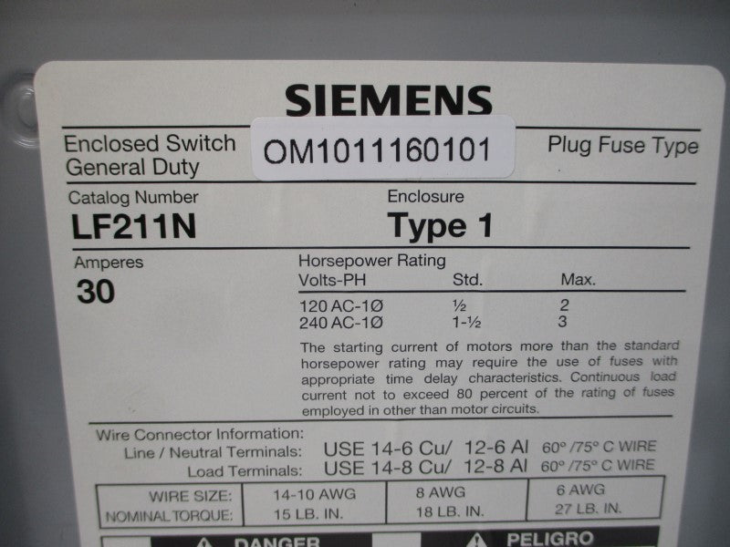 SIEMENS LF211N 120/240VAC 30A NSNP