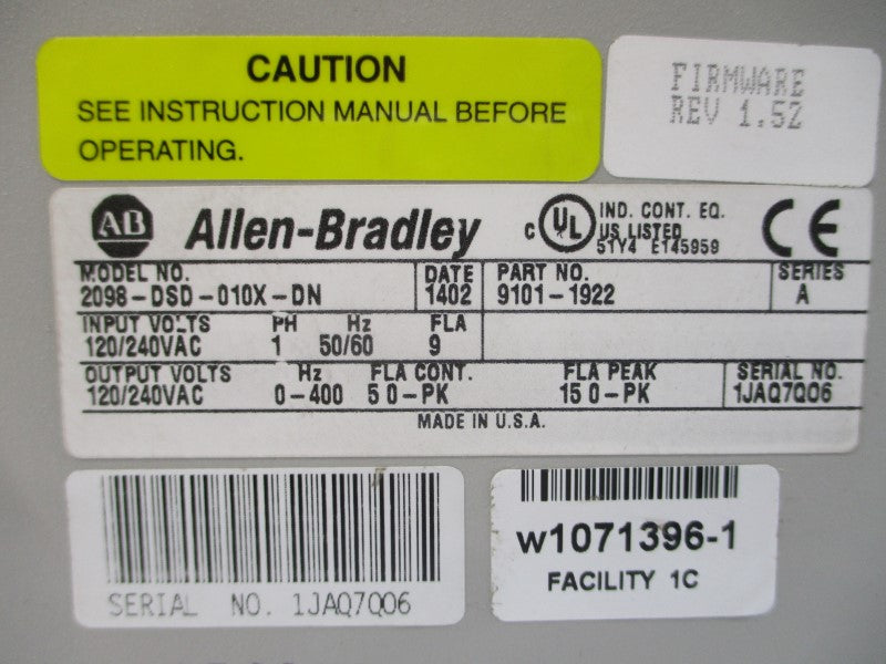ALLEN BRADLEY 2098-DSD-010X-DN SER. A 120/240VAC 9A UNMP