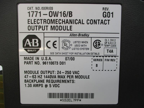 ALLEN BRADLEY 1771-OW16 SER. B 24-250VAC 1.30A REV. G01 NSMP
