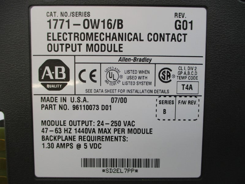 ALLEN BRADLEY 1771-OW16 SER. B 24-250VAC 1.30A REV. G01 NSMP