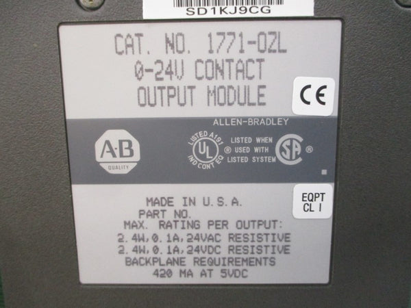 ALLEN BRADLEY 1771-OZL 24VAC 0.1A NSMP