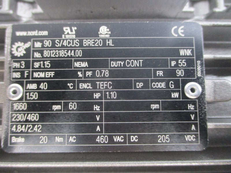 NORD SK92372AF-90S/4CUSBRE20HL 8012318544.00 230/460V 4.84/2.42A NSNP