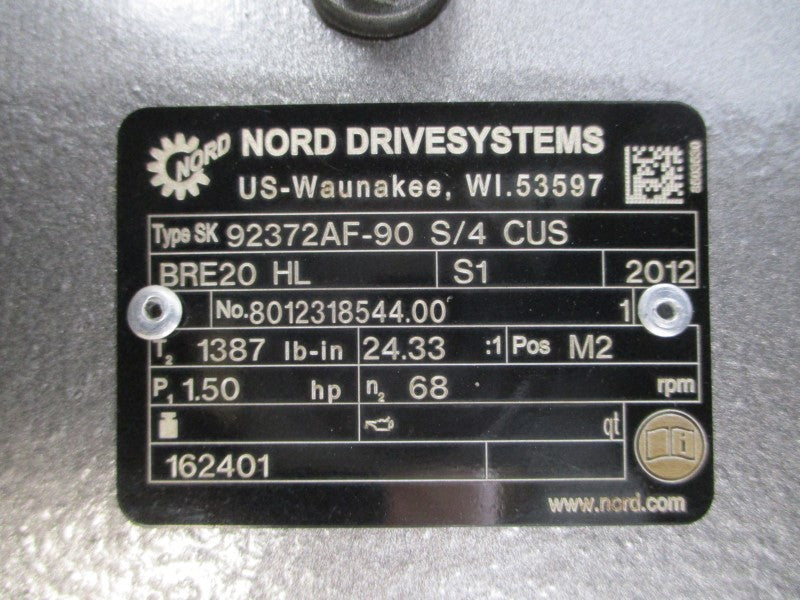 NORD SK92372AF-90S/4CUSBRE20HL 8012318544.00 230/460V 4.84/2.42A NSNP