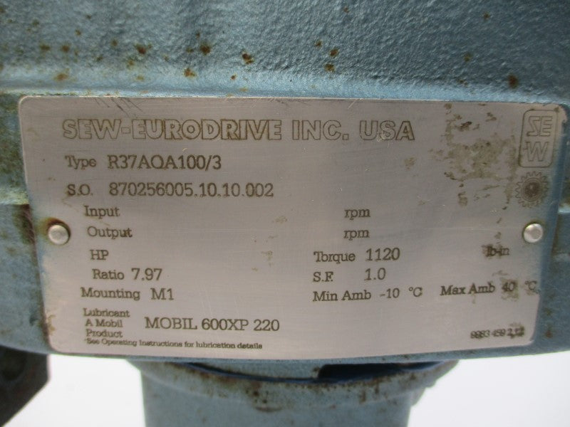 SEW-EURODRIVE R37AQA100/3 (AS PICTURED) UNMP