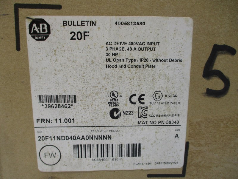 ALLEN BRADLEY 20F11ND040AA0NNNNN SER. A F/W 11.001 480VAC 40A NSMP
