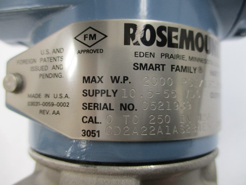 ROSEMOUNT 3051CD2A22A1AS2B4E5 10.5-55VDC 2000PSI NSMP