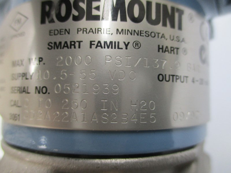 ROSEMOUNT 3051CD2A22A1AS2B4E5 10.5-55VDC 2000PSI NSMP