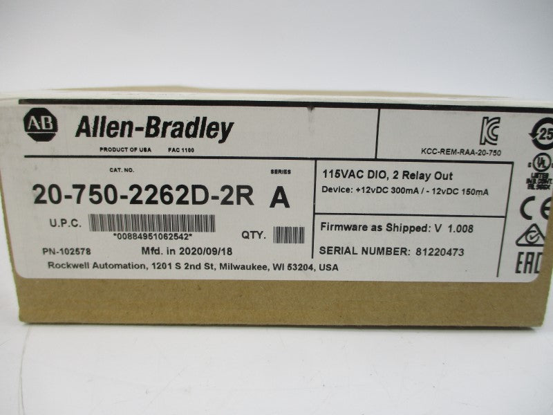 INDUSTRIAL SPARE PART 20-750-2262D-2R SER. A F/W 1.008 115VAC NSFS