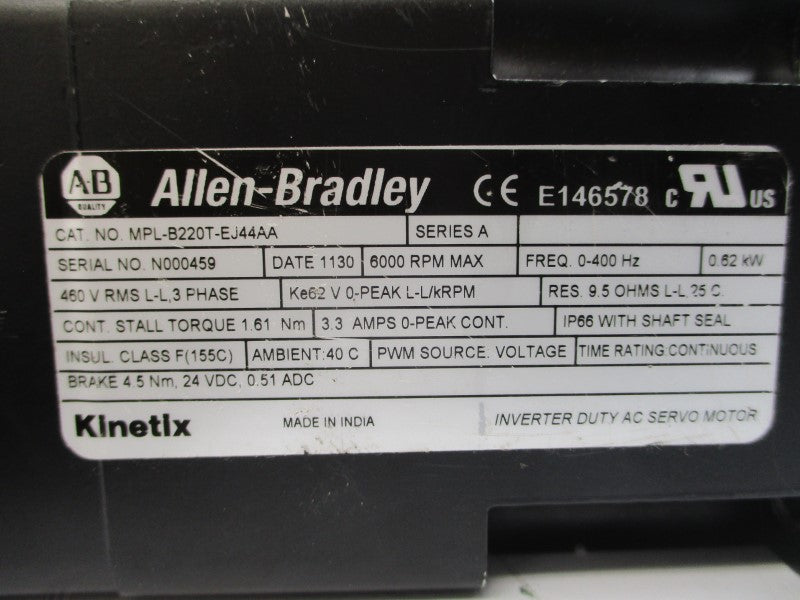 ALLEN BRADLEY MPL-B220T-EJ44AA SER. A 24VDC 3.3A UNMP