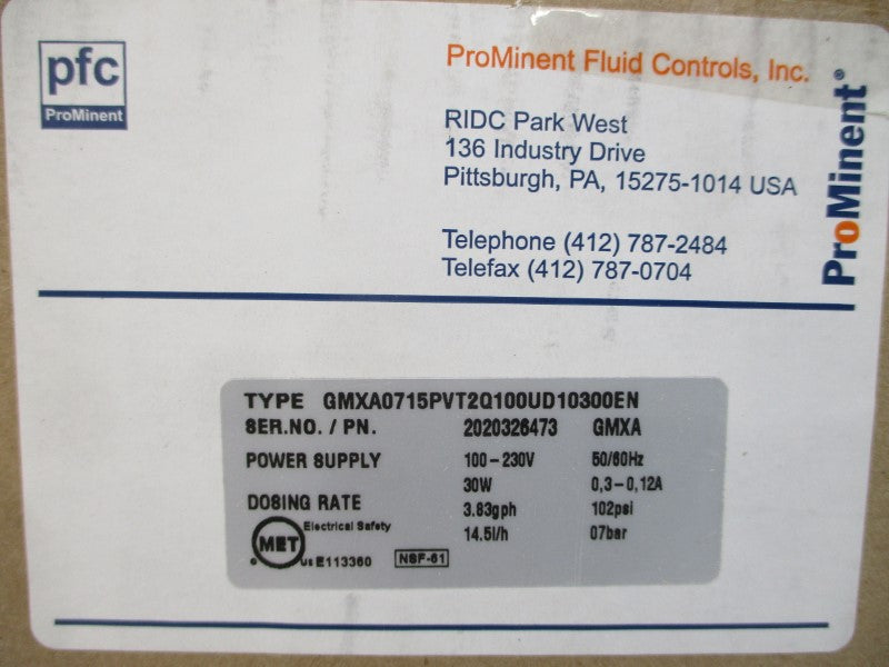 PROMINENT GMXA0715PVT2Q100UD10300EN 100-230V 0.3-0.12A 102PSI NSMP