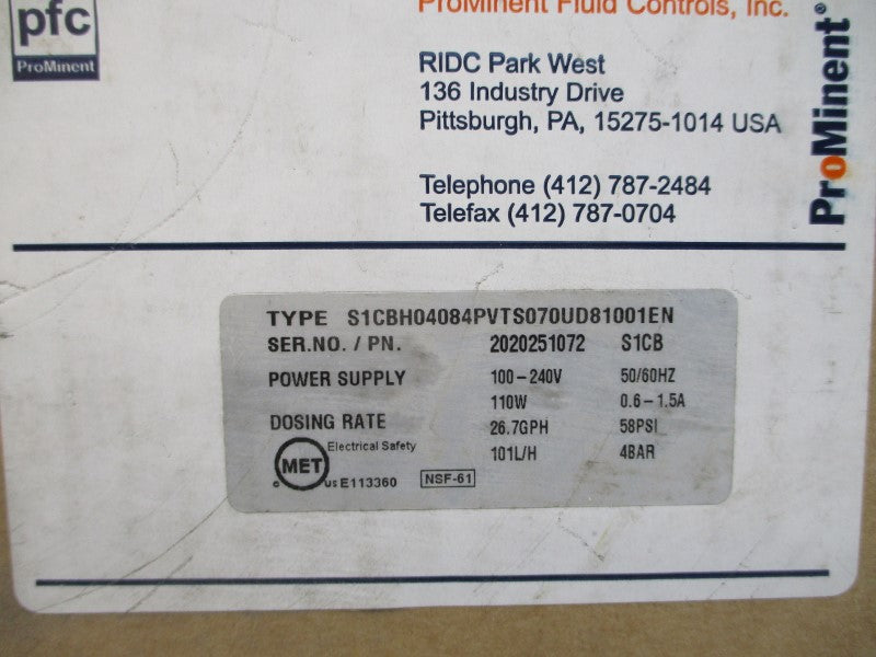PROMINENT S1CBH04084PVTS070UD81001EN 100-240V 0.6-1.5A 58PSI NSMP