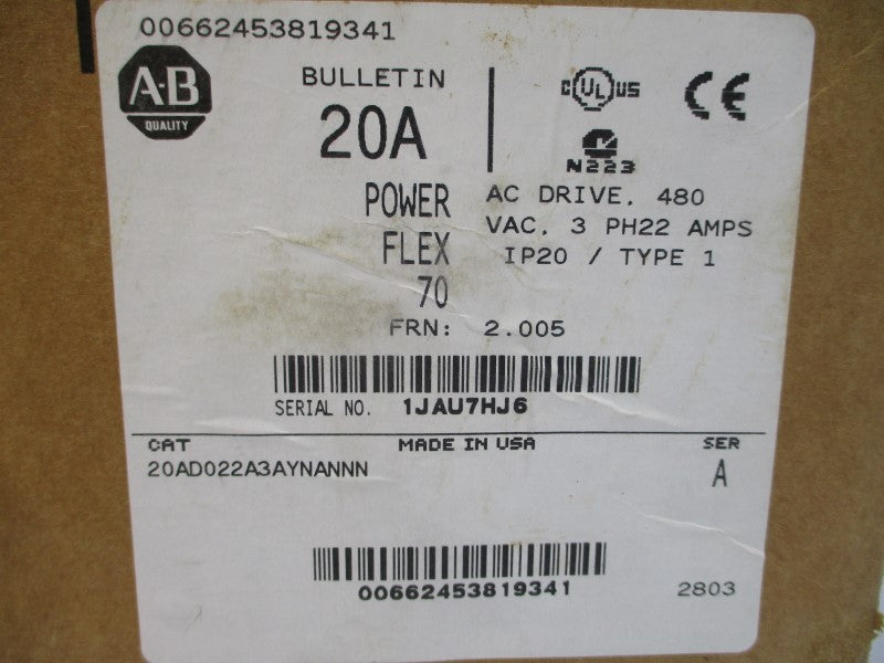 ALLEN BRADLEY 20AD022A3AYNANNN SER. A F/W 2.005 480VAC 22A NSMP