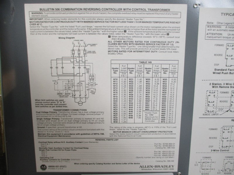 ALLEN BRADLEY 506-ADB-6P-24R SER. F 110/115-120V 18A NUPI