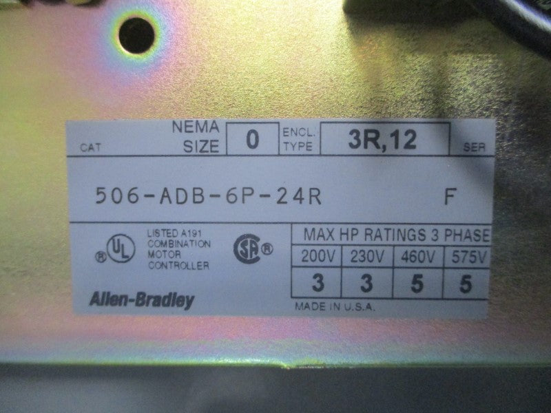 ALLEN BRADLEY 506-ADB-6P-24R SER. F 110/115-120V 18A NUPI