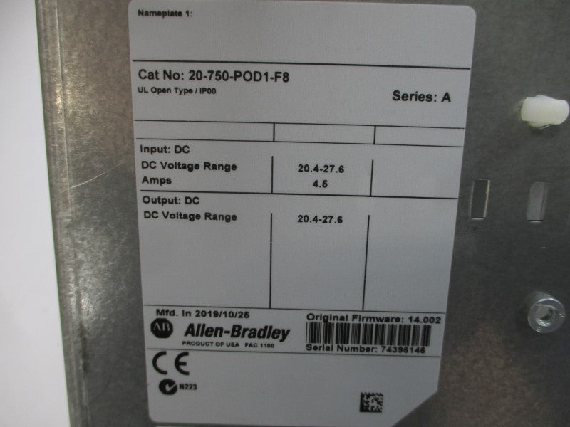 ALLEN BRADLEY 20-750-POD1-F8 SER. A F/W 14.002 20.4-27.6VDC 4.5A NSMP