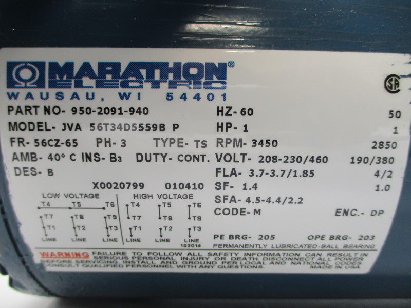 AP AURORA 323BF 950-2091-940 56T34D5559B 208-230/460V 3.7-3.7/1.85A NSNP