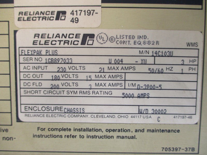 RELIANCE ELECTRIC 14C103U 230VAC 21A UNMP