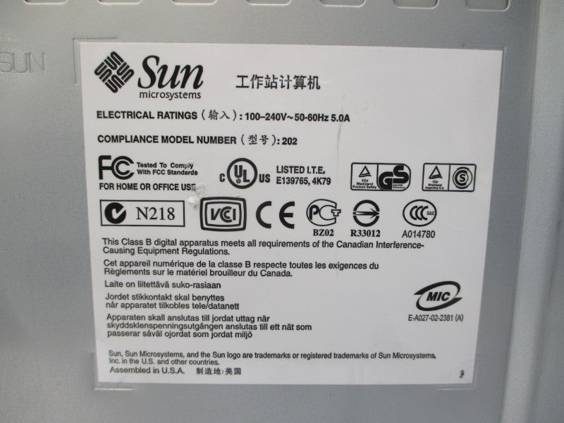 SUN MICROSYSTEMS SUNBLADE150 100-240V 5.0A NSNP