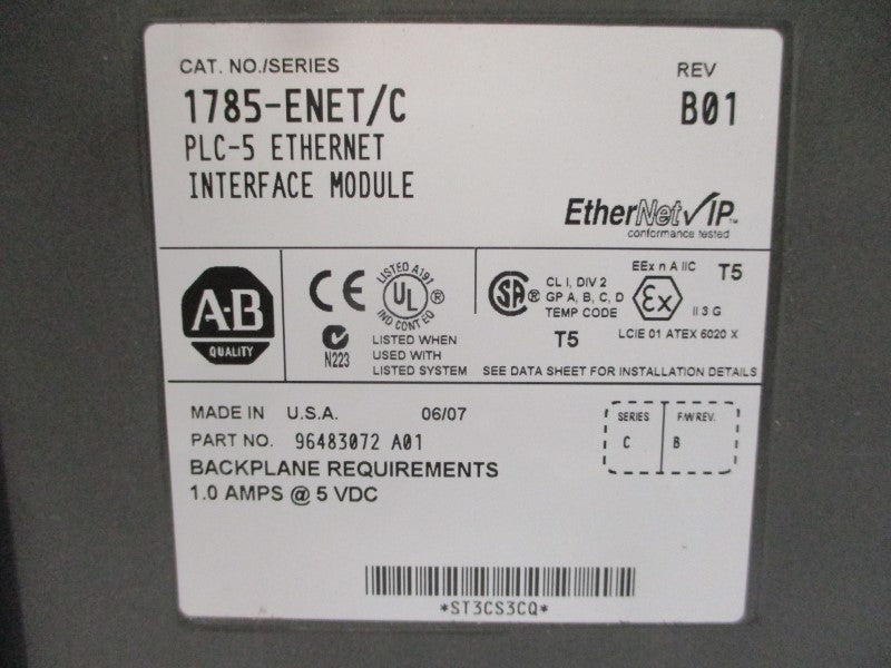 ALLEN BRADLEY 1785-ENET SER. C F/W B 5VDC 1.0A REV. B01 UNMP