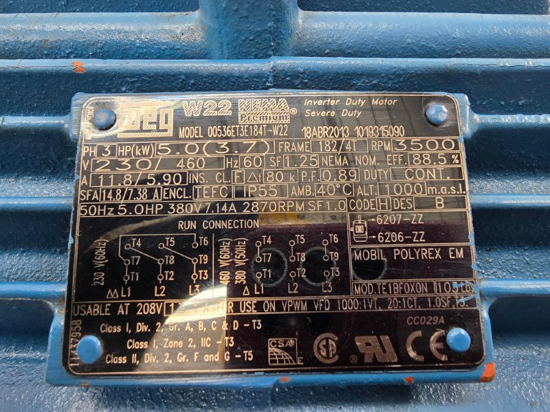 WEG 00536ET3E184T-W22 230/460V 11.8/5.90A NSNP