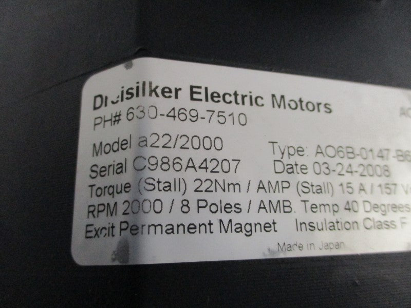 DREISILKER ELECTRIC MOTORS A22/2000 A06B-0147-B675 157VAC 15A NSNP