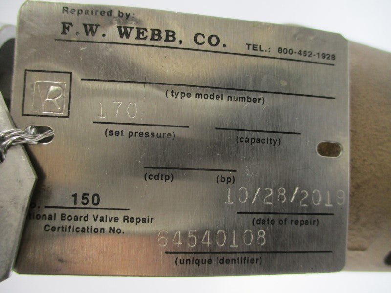KUNKLE VALVE 6021JH01-AM 170PSI 2" REMAN