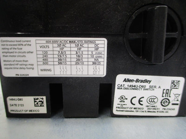 ALLEN BRADLEY 1494F-N60 SER. C 600VAC 60A NSNP