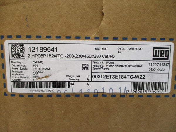 WEG 00212ET3E184TC-W22 230/460V 6.44/3.22A NSMP