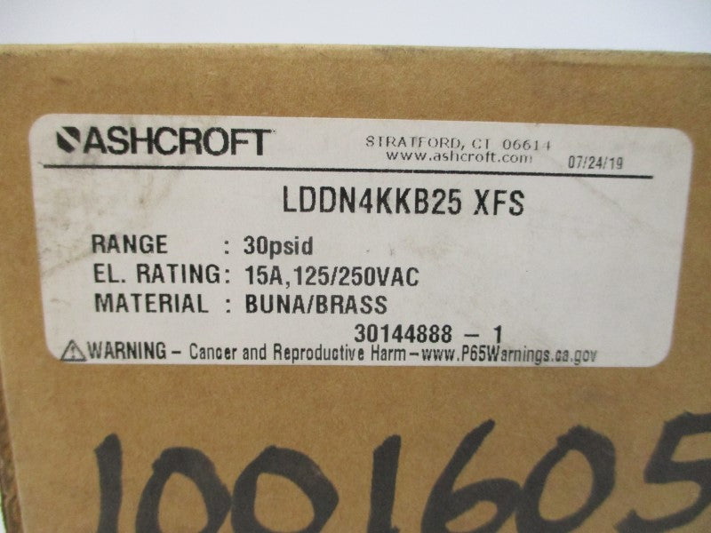 ASHCROFT LDDN4KKB25XFS 125/250VAC 15A 30PSI NSMP