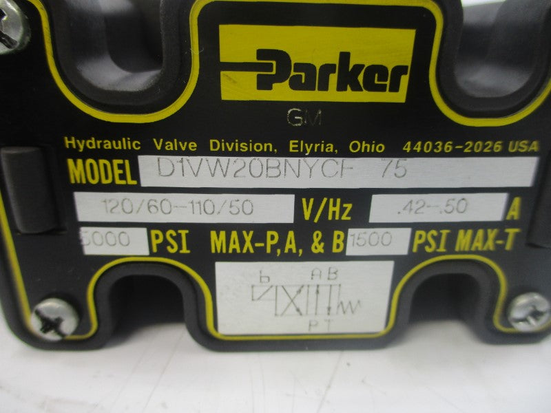 PARKER D1VW20BNYCF-75 110/120V .42-.50A 1500-5000PSI NSMP