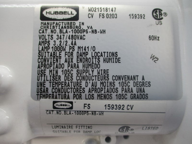 HUBBELL BLA-1000P5-NB-WH 347/480VAC 3.2/2.4A (AS PICTURED) NSNP