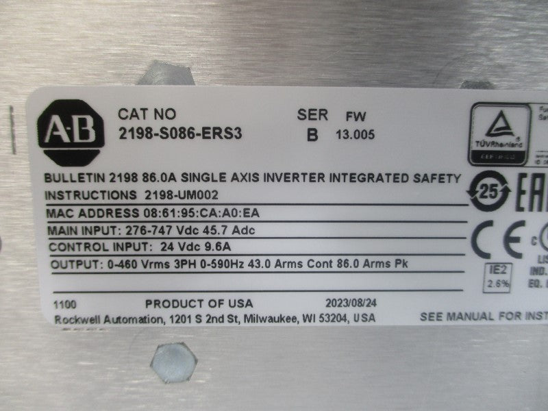 ALLEN BRADLEY 2198-S086-ERS3 SER. B F/W 13.005 276-747VDC 9.6A NSMP