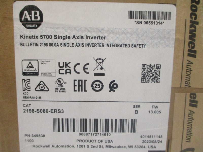 ALLEN BRADLEY 2198-S086-ERS3 SER. B F/W 13.005 276-747VDC 9.6A NSMP