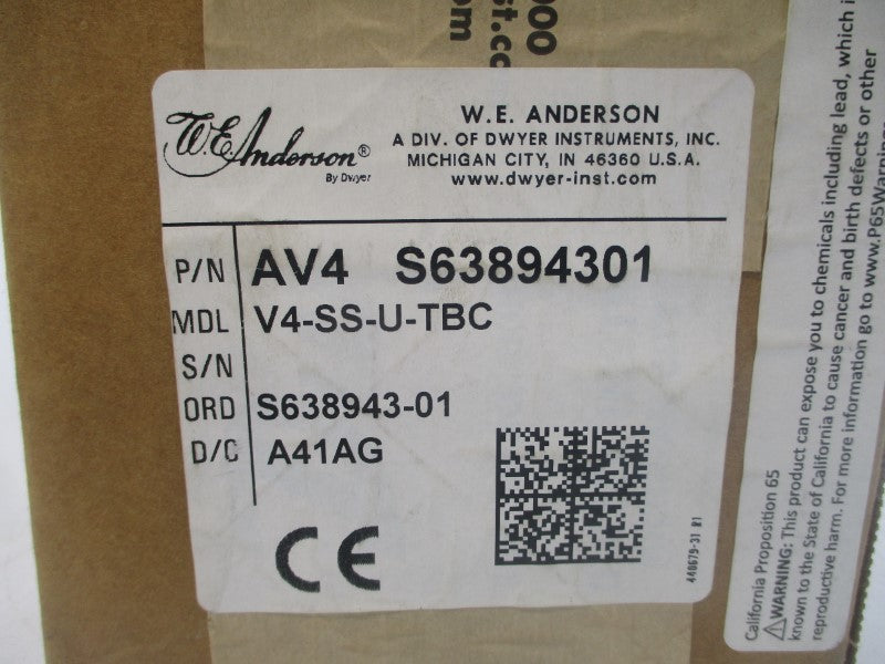 W.E. ANDERSON AV4S63894301 V4-SS-U-TBC NSFS