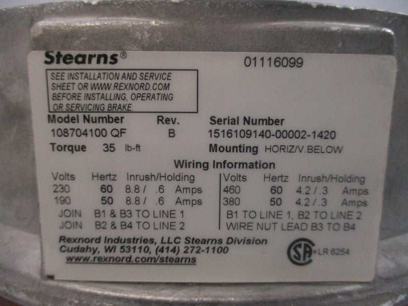 STEARNS 108704100QF 380/460V 8.8/.6A REV. B NSMP