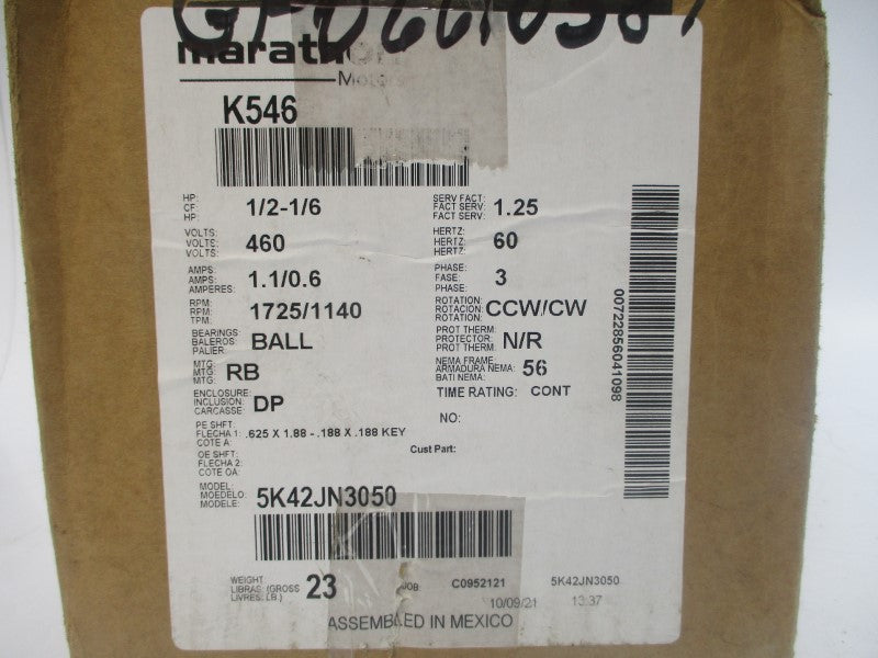 MARATHON MOTORS 5K42JN3050 460V 1.1/0.6A NSMP