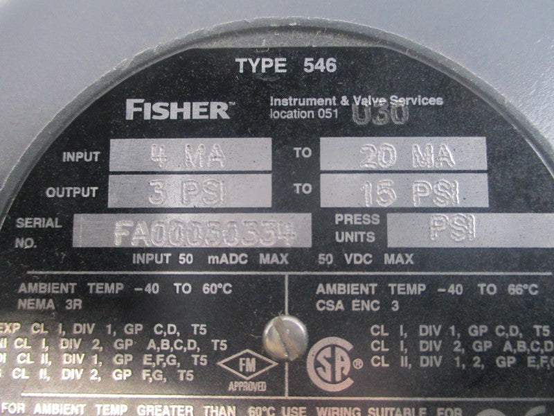 FISHER 546 50VDC 3-15PSI NSNP