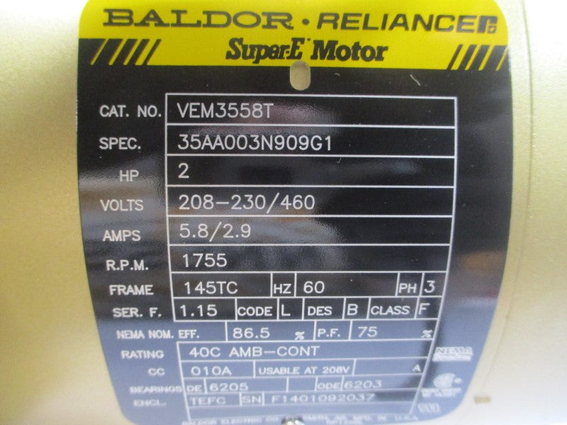 BALDOR VEM3558T 35AA003N909G1 208-230/460V 5.8/2.9A NSNP