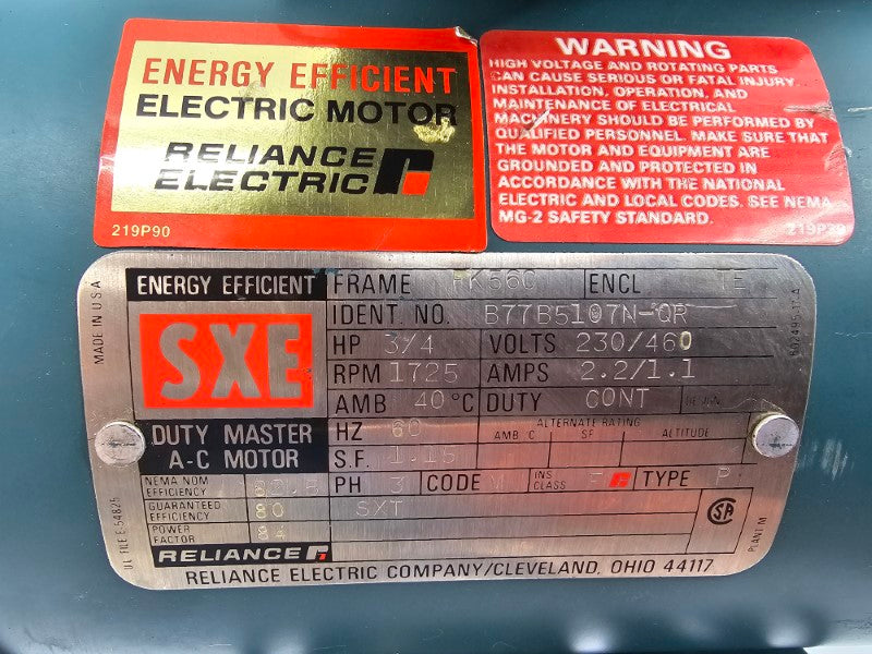 RELIANCE ELECTRIC B77B5107N-QR 230/460V 2.2/1.1A NSNP
