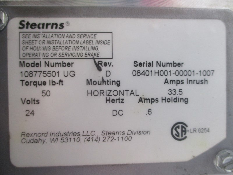 STEARNS 108775501UG 24VDC .6A REV. D UNMP