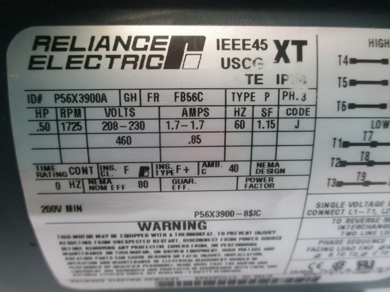 RELIANCE ELECTRIC P56X3900A 208-230/460V 1.7-1.7/.85A NSNP