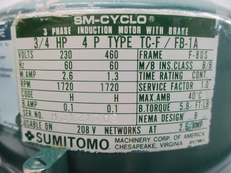 SUMITOMO HM3105 TC-F/FB-1A 230/460V 2.3/1.3A UNMP