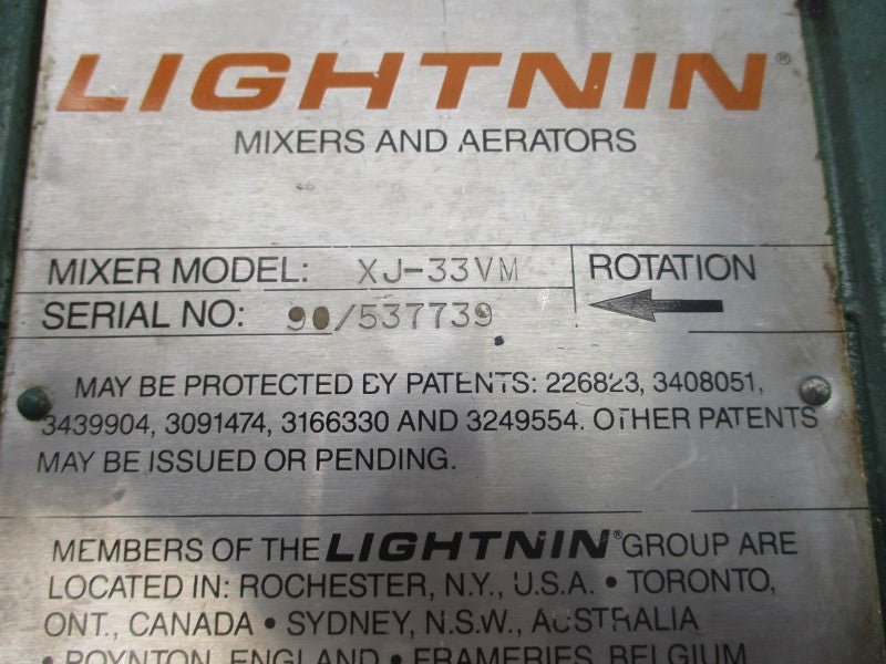 LIGHTNIN XJ-33VM B77R0067M-SL 208-220/440V 1.6-1.6/.8A UNMP
