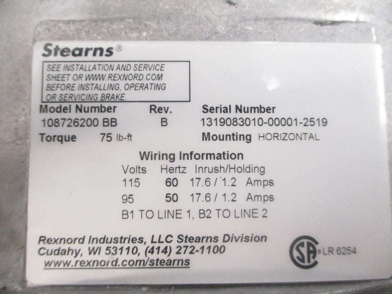 STEARNS 108726200BB 95-115V 17.6-1.2A REV. B UNMP