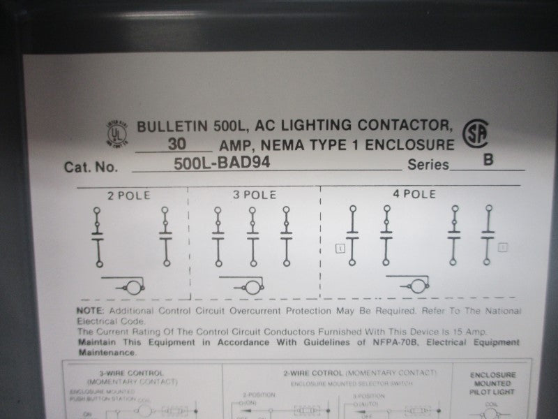 ALLEN BRADLEY 500L-BAD94 SER. B 110/115-120V 30A NSNP