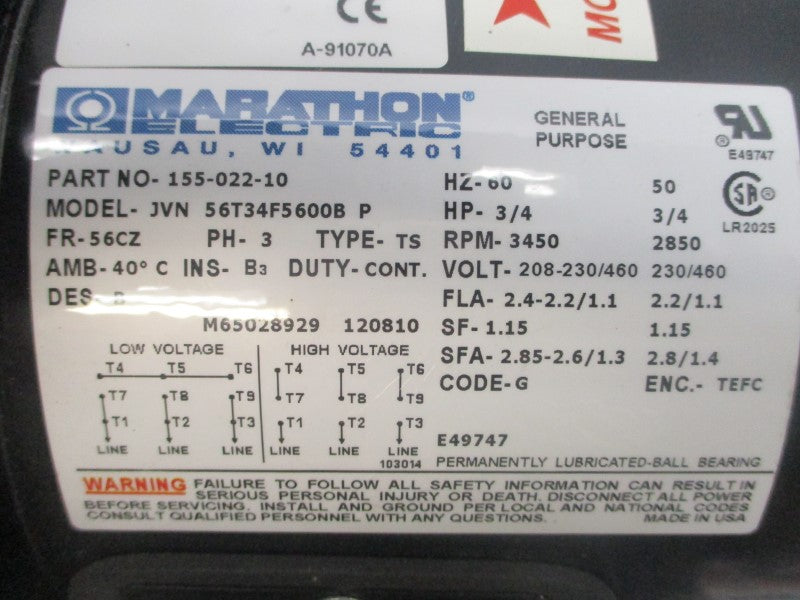 MARCH TE-7R-MD 155-022-10 56T34F5600B 208-230/460V 2.4-2.2/1.1A NSNP
